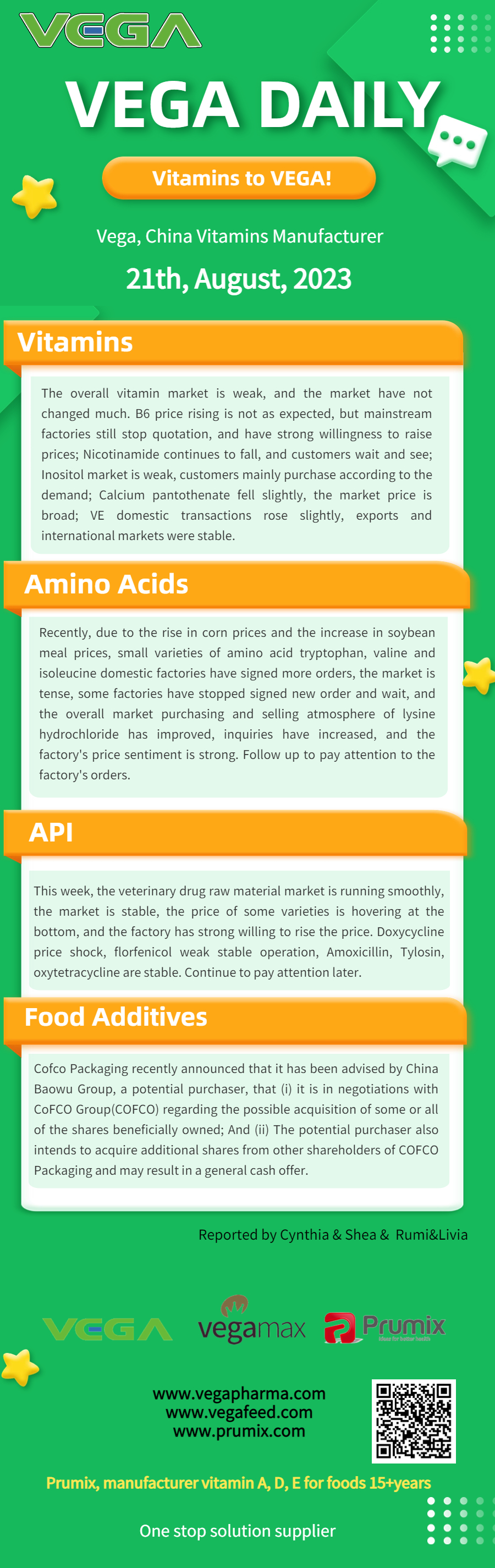 Vega Daily Dated on August  21st 2023 Vitamin Amino Acid API Food Additives.jpg